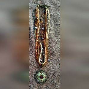 NEW handmade beaded layer necklace with pendant  (benefits 503c animal rescue)